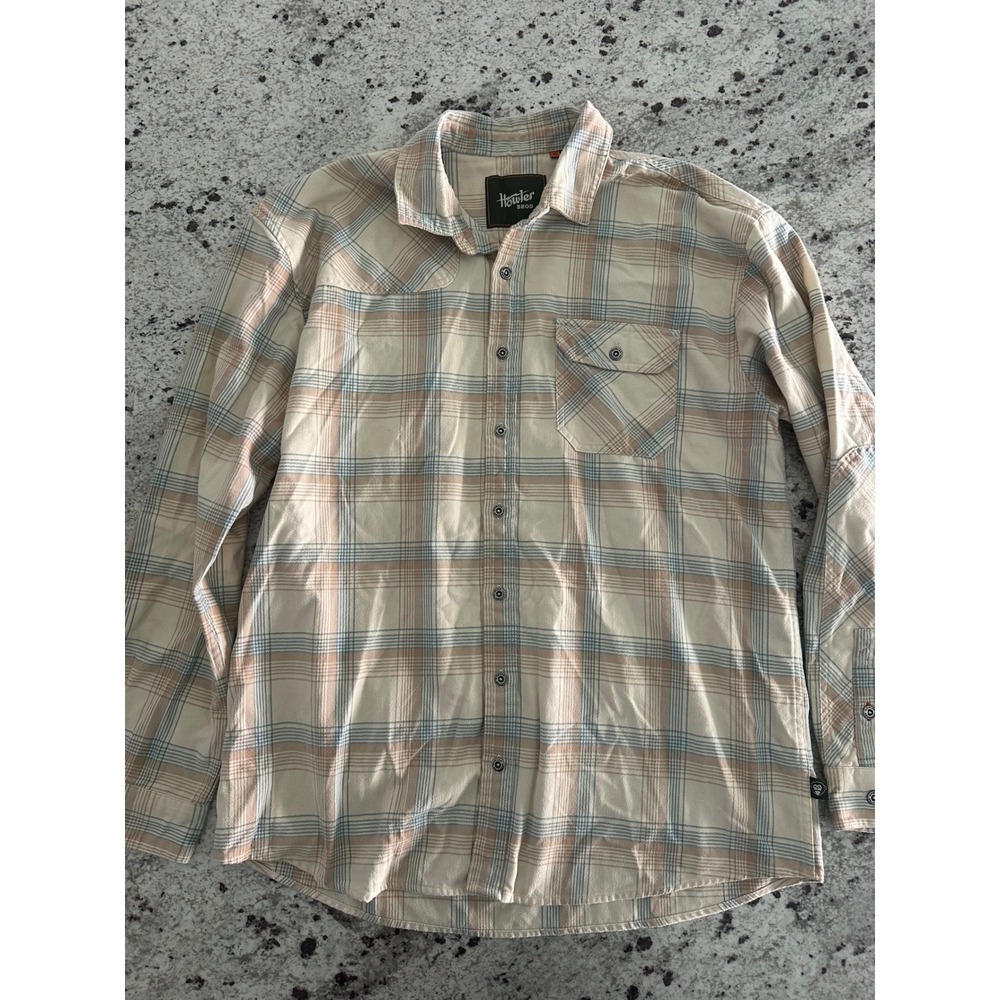 Howler Brothers Bros Harker Flannel Plaid Button Down Shirt Men's XL Cream Blue